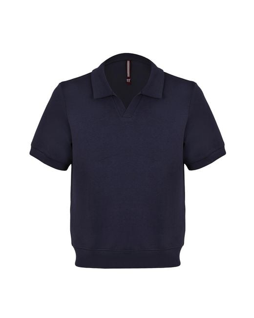 DAVID WEJ Blue Enzo Cotton V-Neck Polo for men