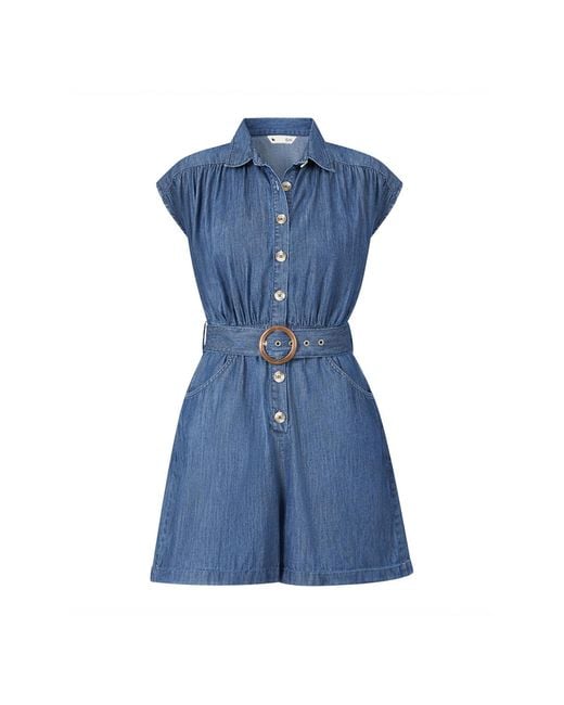 Yumi' Blue Chambray Cotton Playsuit