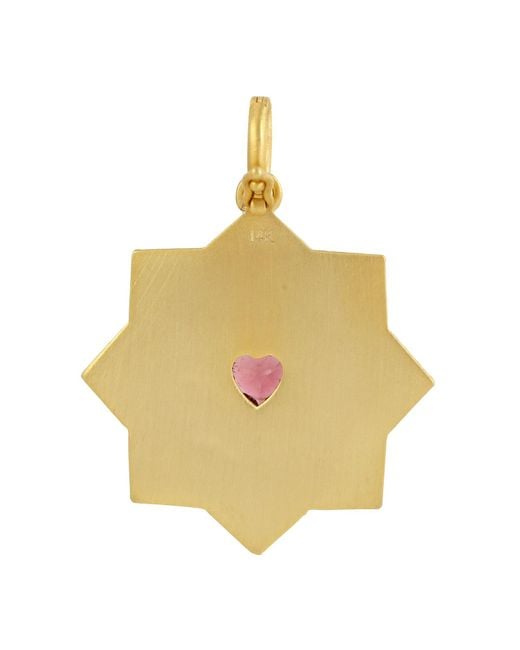 Artisan Metallic 14k Yellow Gold Diamond Tourmaline Star Heart Shape Pendant