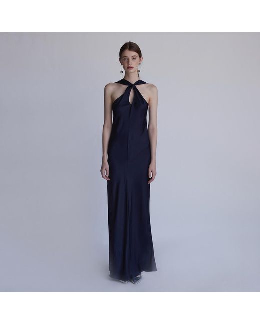 Belsize25 Blue Soft Sculpture Series – Satin Halterneck Midi Dress