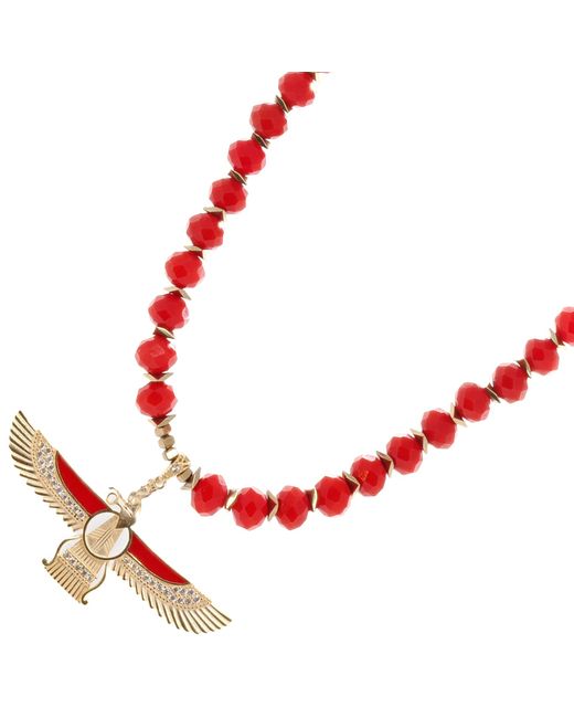 Ebru Jewelry Divine Protection Faravahar Symbol Pendant Red Beaded Necklace