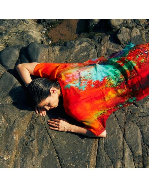 DHARA SHETH DUBAI Red Roar Abstract Sheer Short Kaftan