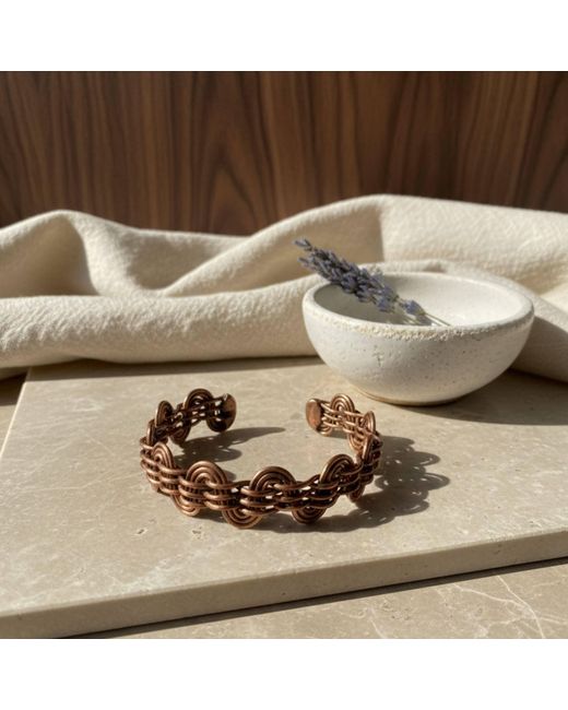 Anatoliacraft Brown Handwoven Copper Loop Cuff Bracelet