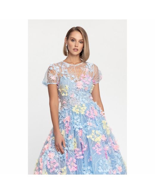 MATSOUR'I Blue Cocktail Dress Hydrangea