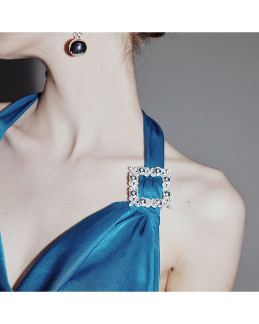Belsize25 Blue Mayfair Series – Crystal Buckle Halterneck Backless Dress