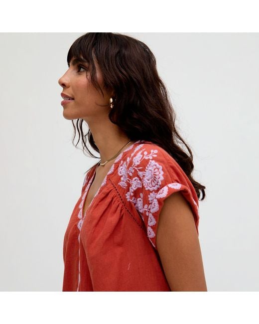 Raffya Orange Luna Blouse With Embroidery