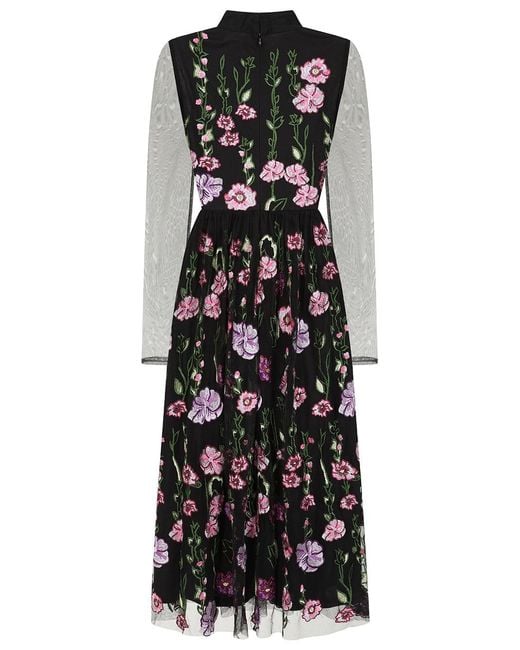Frock and Frill Black Raena Floral Embroidered Midi Dress