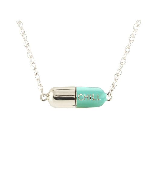 Kris Nations Blue Big Chill Pill Chain Necklace Turquoise & Sterling Silver