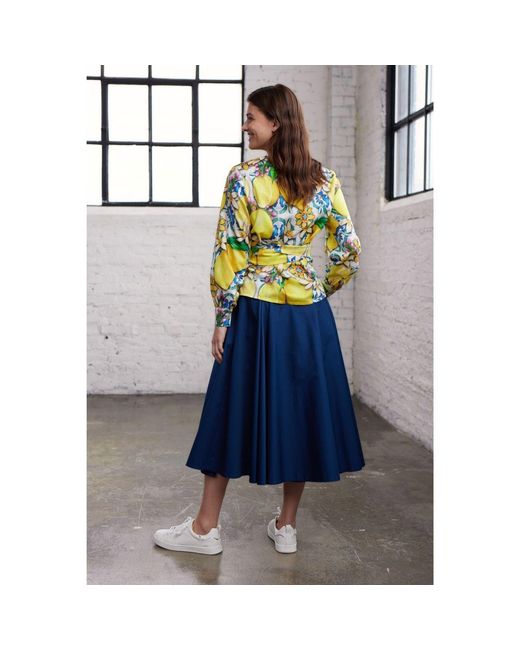 Marianna Déri Blue Pleated Cotton Sateen Skirt