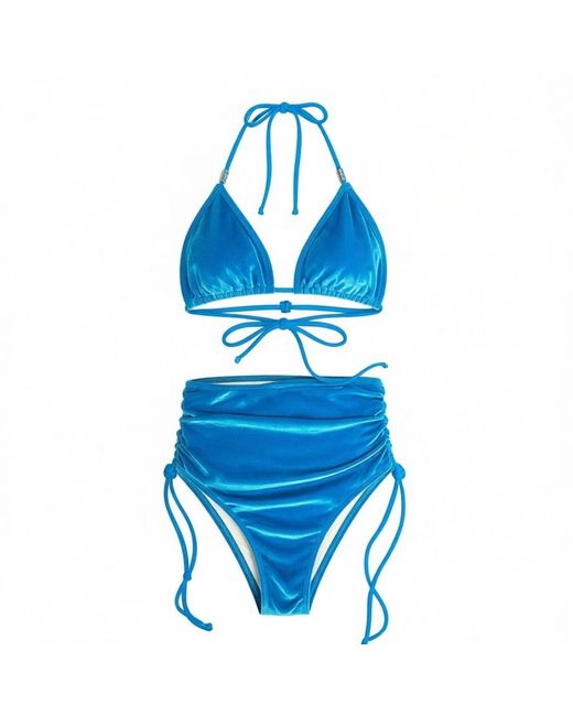 Brasini Swimwear Blue Delva High Waisted Bikini Bottom