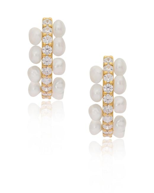 The Jewelz Metallic Raise Me Pearl Hoops Earrings
