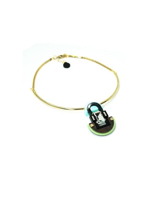 Gissa Bicalho White Handmade Acrylic Necklace Pendant Deco Mirror Rectangular Stone