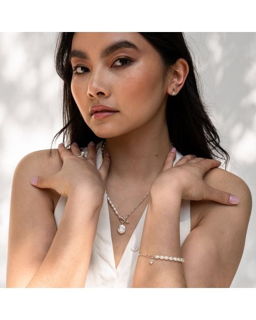Dower & Hall White Luna Pearl & Topaz Charm Bracelet