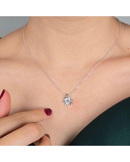 Harfi Metallic Aquamarine March Birthstone Daffodil Birthflower Sterling Charm Necklace