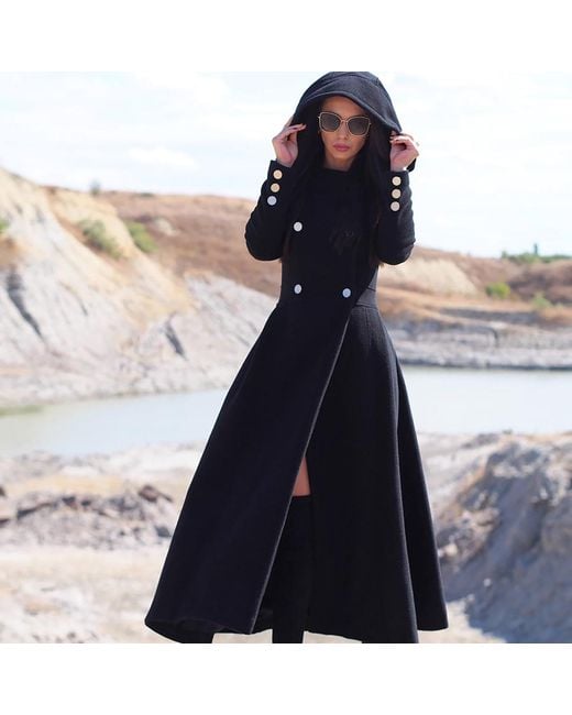 Adrenaline Fashion Blue Wool Long Coat With Hood – Elegant Winter Double-Breasted Coat