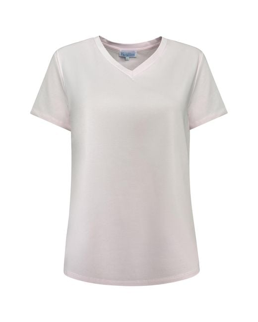 Perlavera Gray Titi Soft Solid Cotton Spandex Short Sleeve Length V-Neck T-Shirt