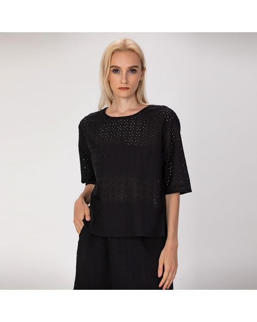 Smart and Joy Black Eyelet Cotton Lace Loose Blouse