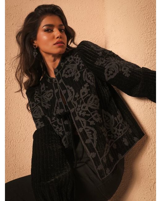 Rose & Nancy Black Lori Velvet Embroidered Quilt Jacket