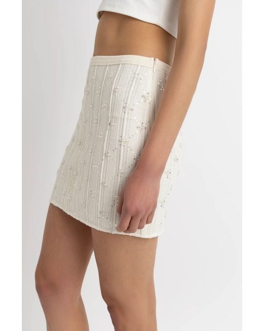 Amy Lynn White Neutrals Lucia Cream Crochet Embellished Mini Skirt