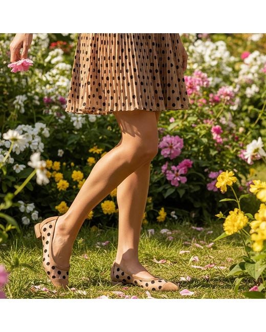 Beautiisoles by Robyn Shreiber Made in Italy Brown Blake Suede Ballerina Polka Dots & Mesh Comfortable Work & Evening Sexy Flat
