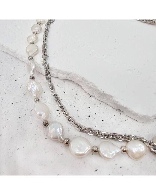 Farra Metallic Irregular Freshwater Pearls With Sterling Necklace for men