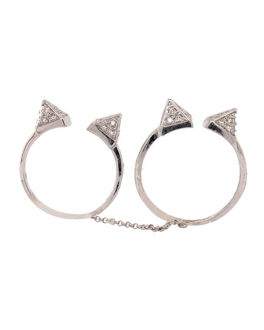 Artisan Natural Diamond Connector Finger Ring 18k White Gold