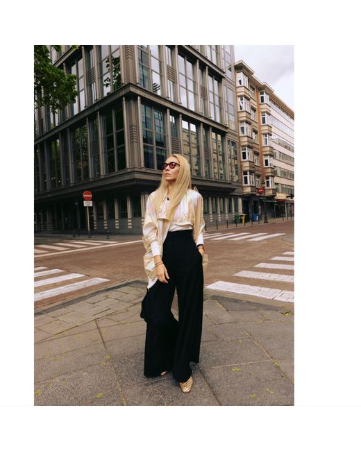 Julia Allert Natural Oversized Zip-Up Bomber Jacket Holographic Shiny