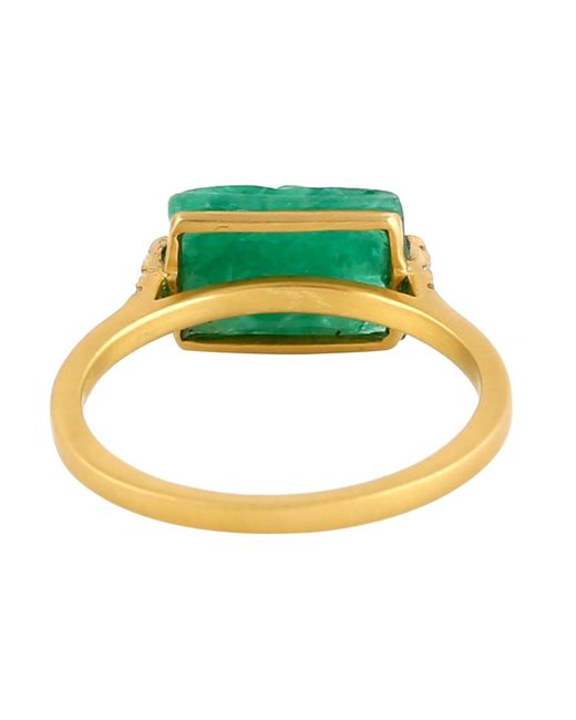 Artisan Green Carving Flower Cocktail Ring Emerald Diamond 18k Yellow Gold