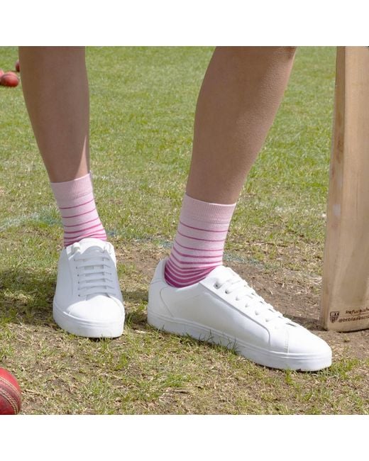 Peper Harow - Made in England Pink Retro Stripe Luxury Crew & Trainer Socks Bundle