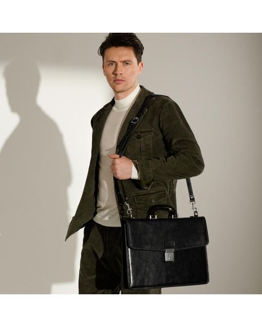 Time Resistance Black Leather Briefcase for men