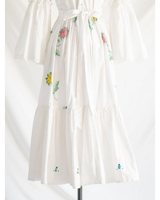 Sugar Cream Vintage White Re-design Upcycled Boho Bliss Embroidered Maxi Dress