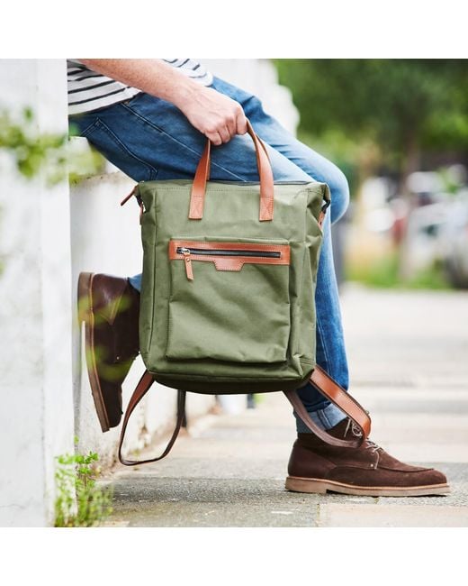 VIDA VIDA Green Leather Trim Top Zip Backpack