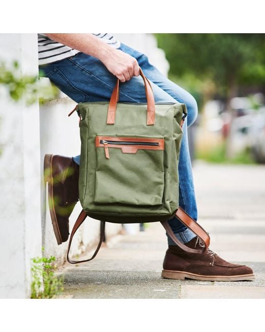 VIDA VIDA Green Leather Trim Top Zip Backpack
