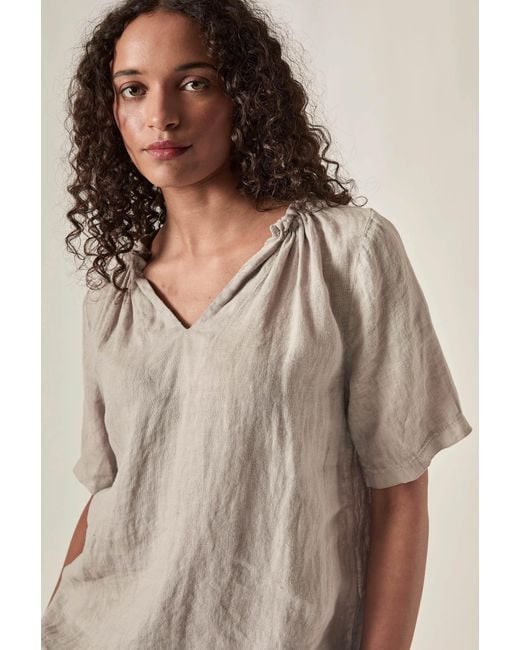 James Lakeland Multicolor Neutrals Taupe Pure Linen Blouse