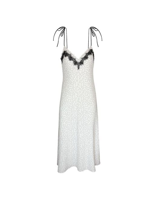 2KStyle White Caroline Lace-Trimmed Polka-Dot Slip Midi Dress