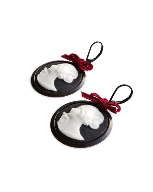POPORCELAIN Metallic Dark Romance Goddess Round Porcelain Cameo Earrings