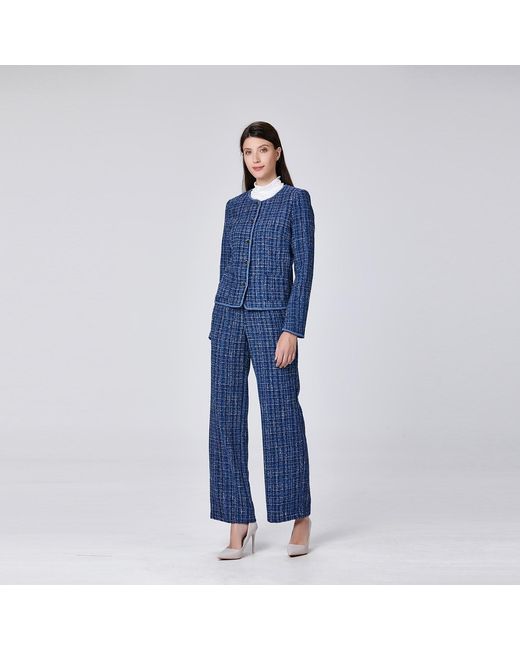 Smart and Joy Blue Tweed Round Neck Jacket