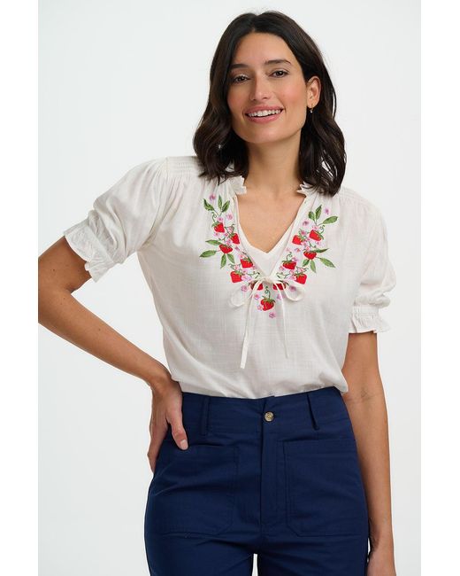 Sugarhill White Angelique Shirred Top Off, Wild Strawberry