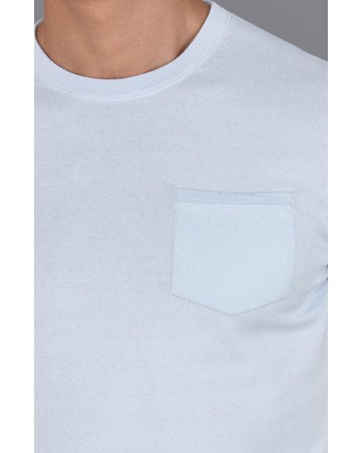 Paul James Knitwear Blue Ultra Fine Cotton Eduardo Knitted Pocket T-Shirt for men