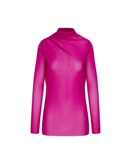 concept A trois Pink Tulle Blouse With Ruffles And Long Sleeves