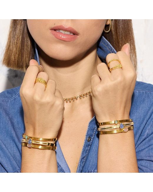 Amadeus Metallic Athena Gold Cuff Bracelet With Rose Quartz