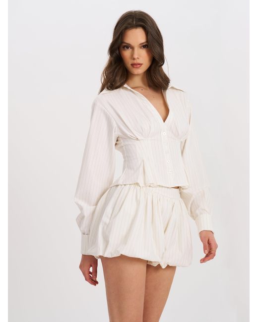 Miss Circle New York White Sylvie Pinstripe Bubble Shorts
