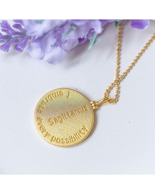 Azura Jewelry New York Metallic Sagittarius Zodiac Mantra Necklace Vermeil