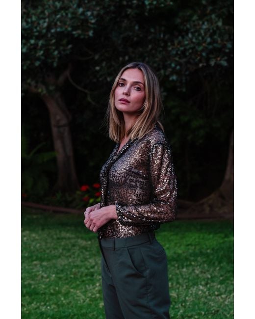 Jennafer Grace Green Haze Sequin Tie Front Blouse