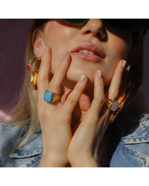 YAA YAA LONDON Blue 'happy' Turquoise Gemstone Gold Ring
