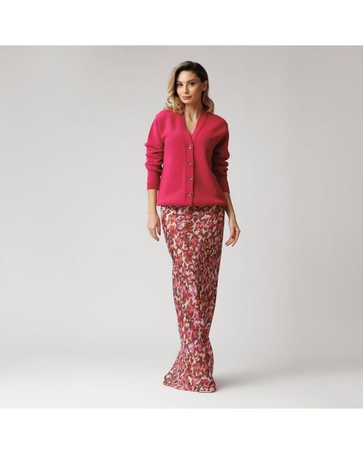 concept A trois Pink Fuchsia Cardigan With V Neckline, Knitted, With Crystal Buttons
