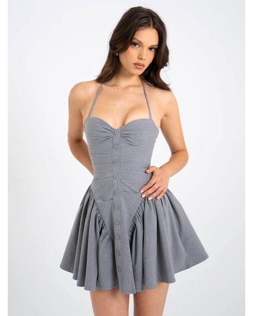 Miss Circle New York Gray Melody Stripe Halter Drop Waist Mini Dress