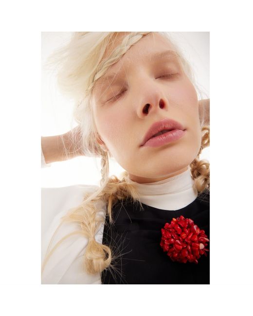 Julia Allert Blue Ruffled Bib Collar With Beaded Brooch –