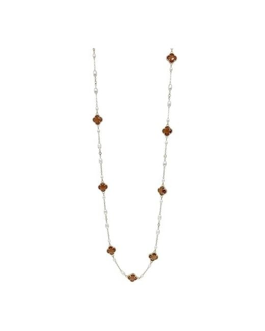 Angel Barocco Metallic Clover Crystal Freshwater Pearl Long Necklace