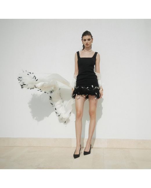 Lita Couture Black Crepe Feather Mini Dress
